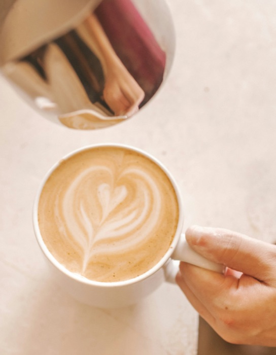 Latte art in a white mug